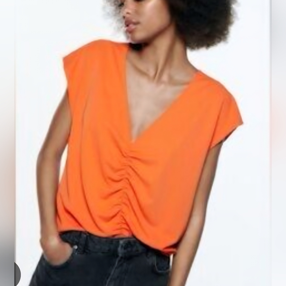 Zara Orange Ruched Top‎ Size Small